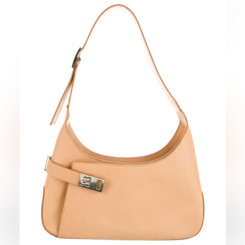 Ferragamo - Vintage Gancini Buckle Leather Shoulder Bag in Tan